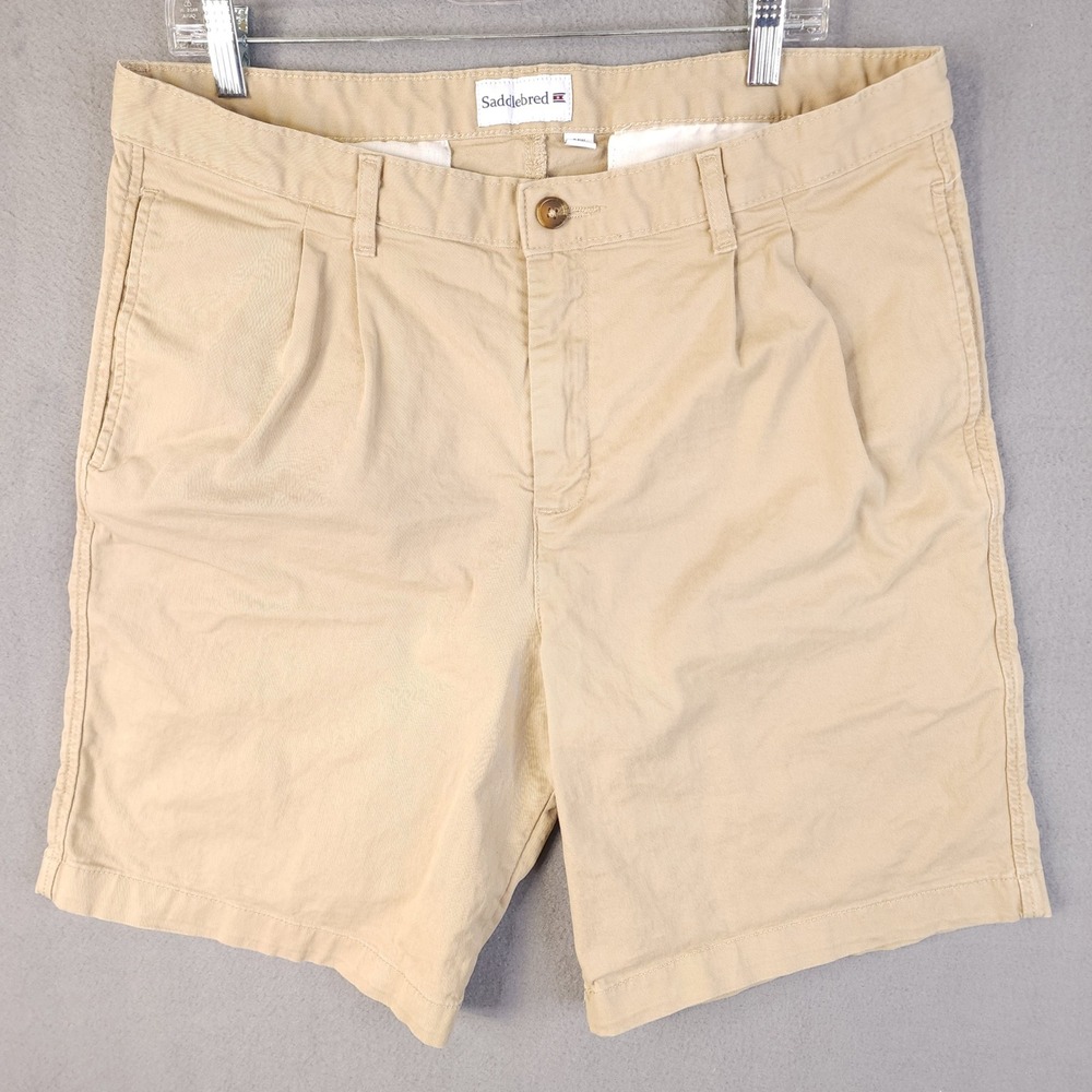 Saddlebred Pleated Chino Shorts 34W Tan Khaki Cotton Stretch Casual 08986
